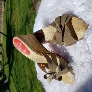 CHRISTIAN LOUBOUTIN PARIS ORIGINAL SIZE 40 RED BOTTOMS WEDGES ESPADRILLE